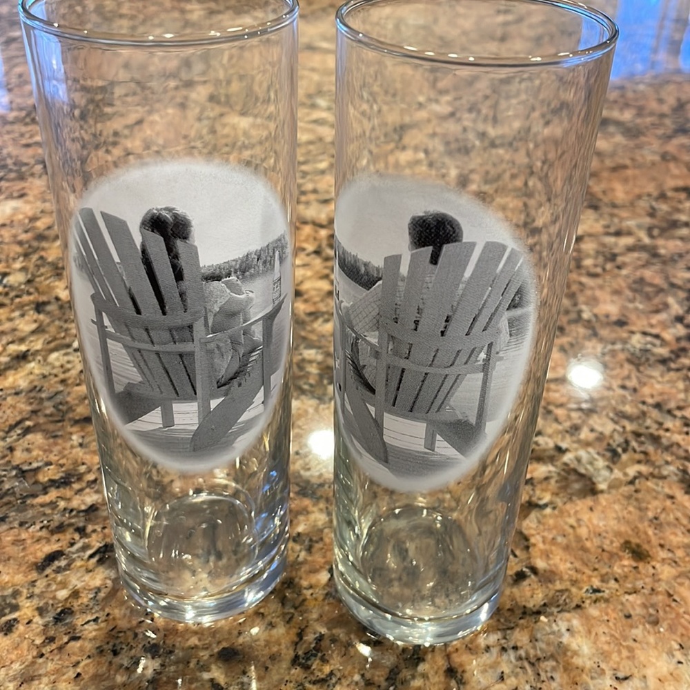 His n Hers Corona beer glasses Muskoka chairs Adirondack cottage cabin chalet